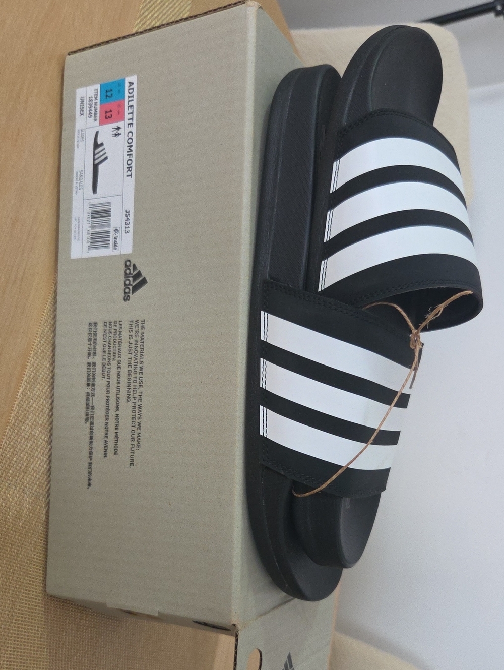 adidas Men’s Slide Sandals in Black with White Stripes